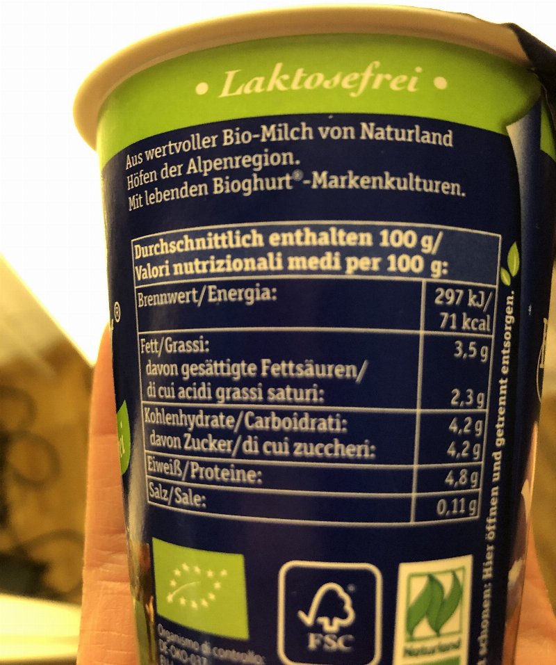 Foto da tabela nutricional