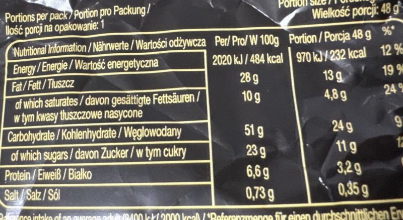 Foto da tabela nutricional