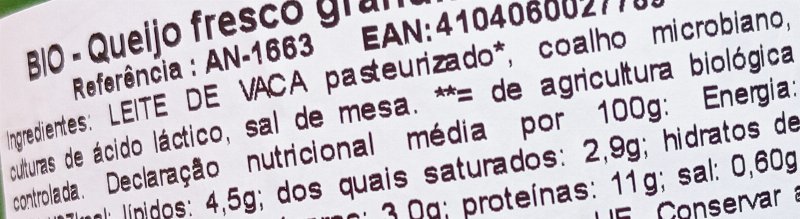Foto da lista de ingredientes