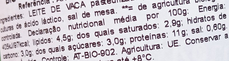 Foto da tabela nutricional