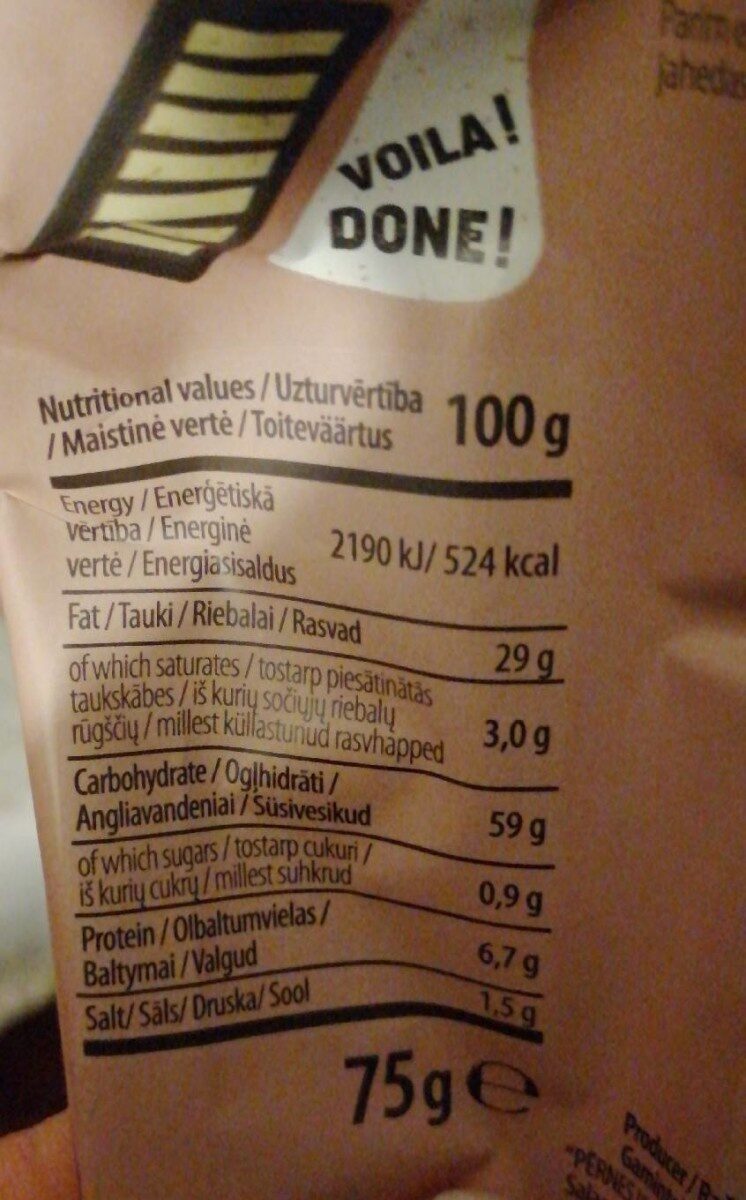 Foto da tabela nutricional