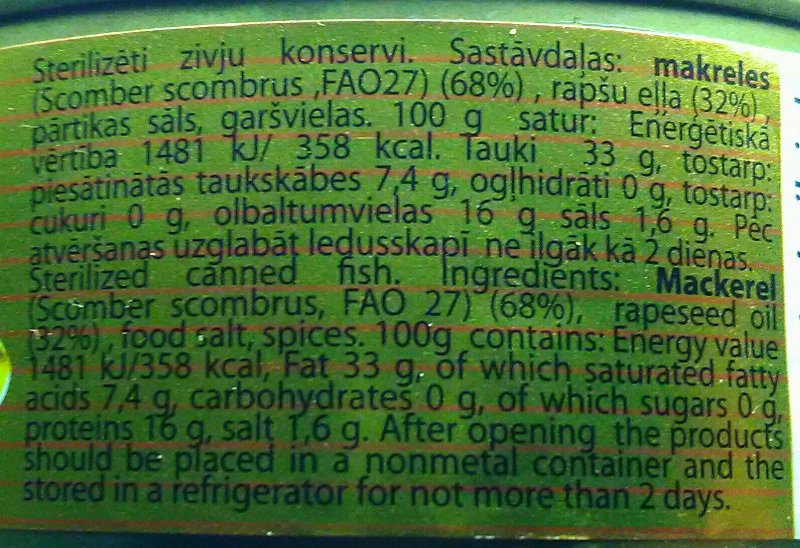 Foto da lista de ingredientes
