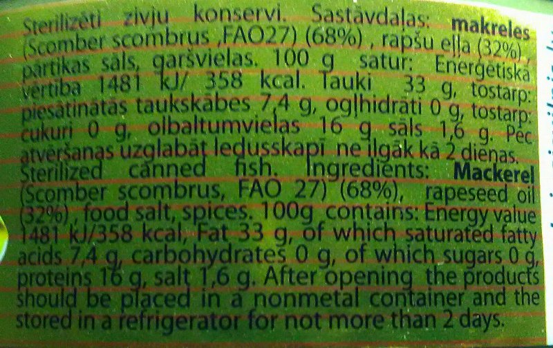 Foto da tabela nutricional
