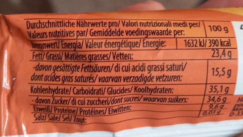 Foto da tabela nutricional