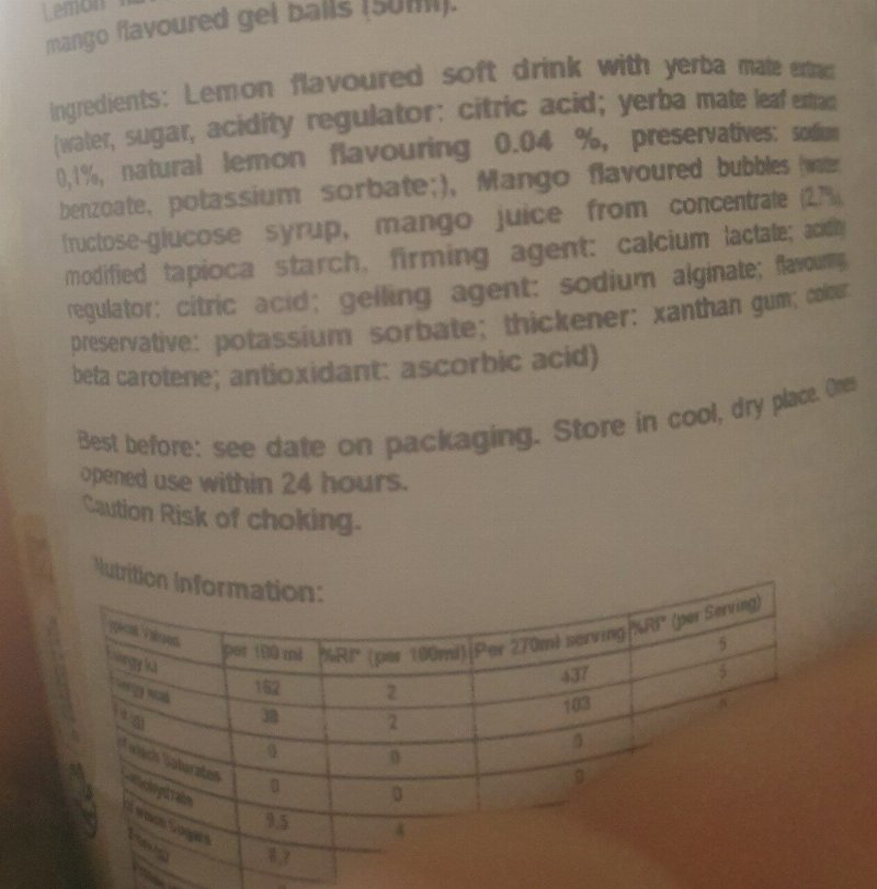 Foto da lista de ingredientes
