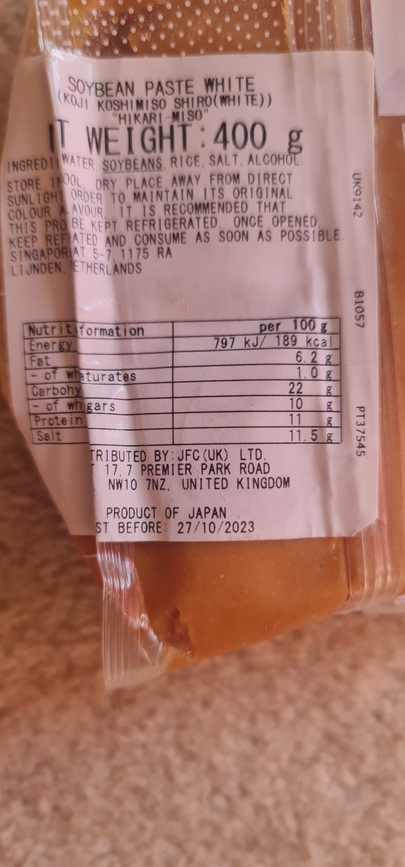 Foto da tabela nutricional