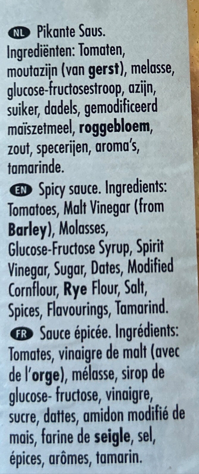 Foto da lista de ingredientes