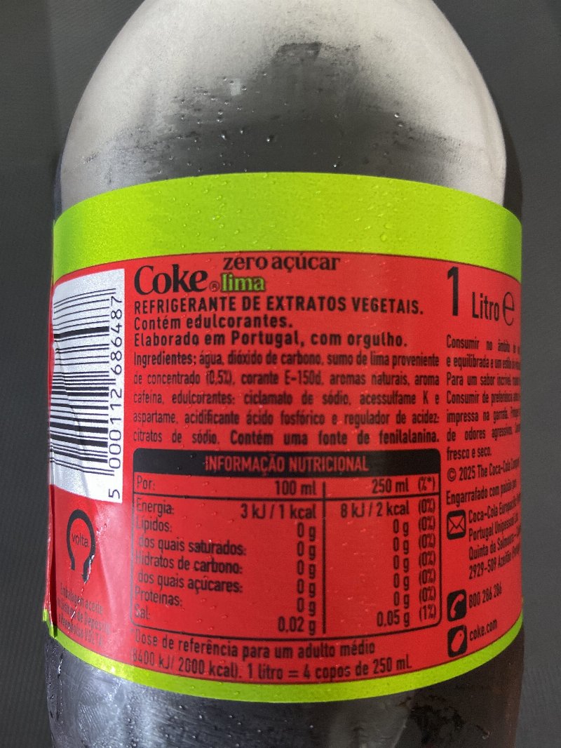 Foto da lista de ingredientes