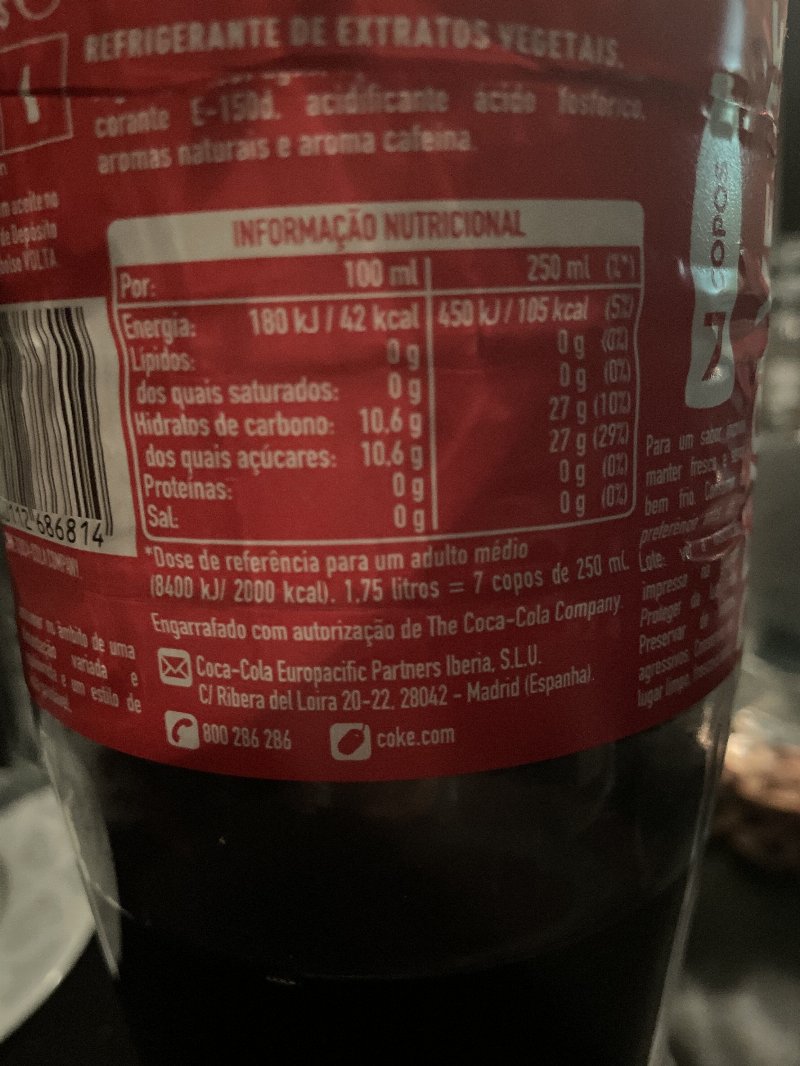 Foto da tabela nutricional