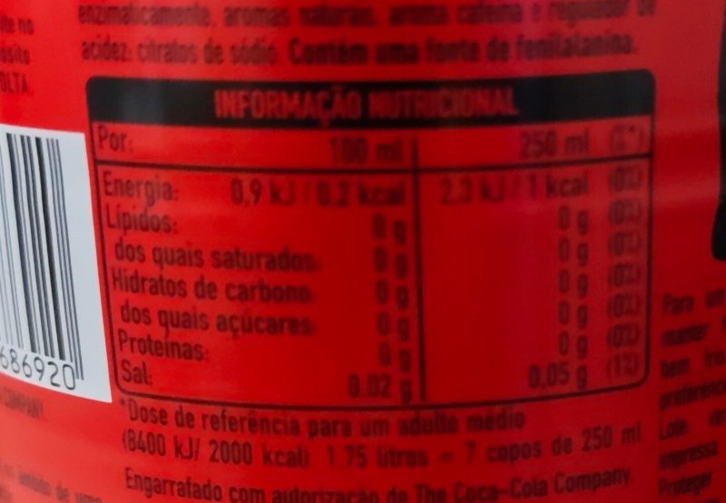 Foto da tabela nutricional