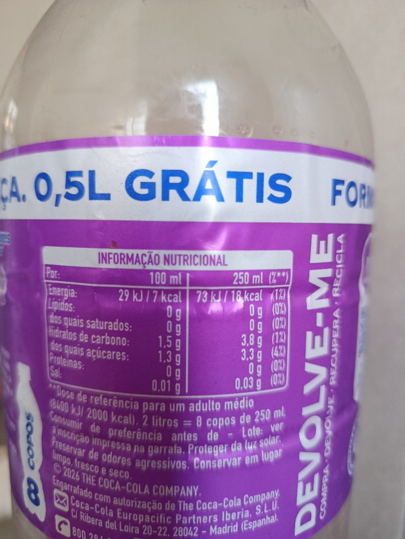 Foto da tabela nutricional