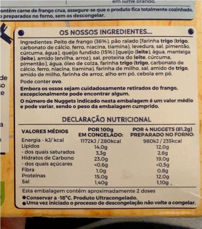 Foto da tabela nutricional