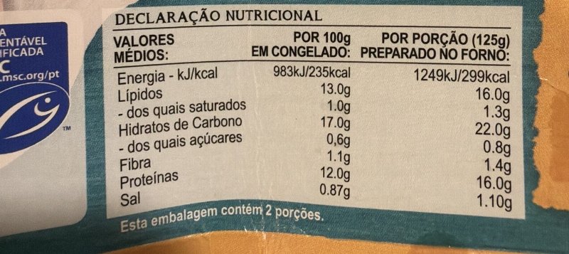Foto da tabela nutricional