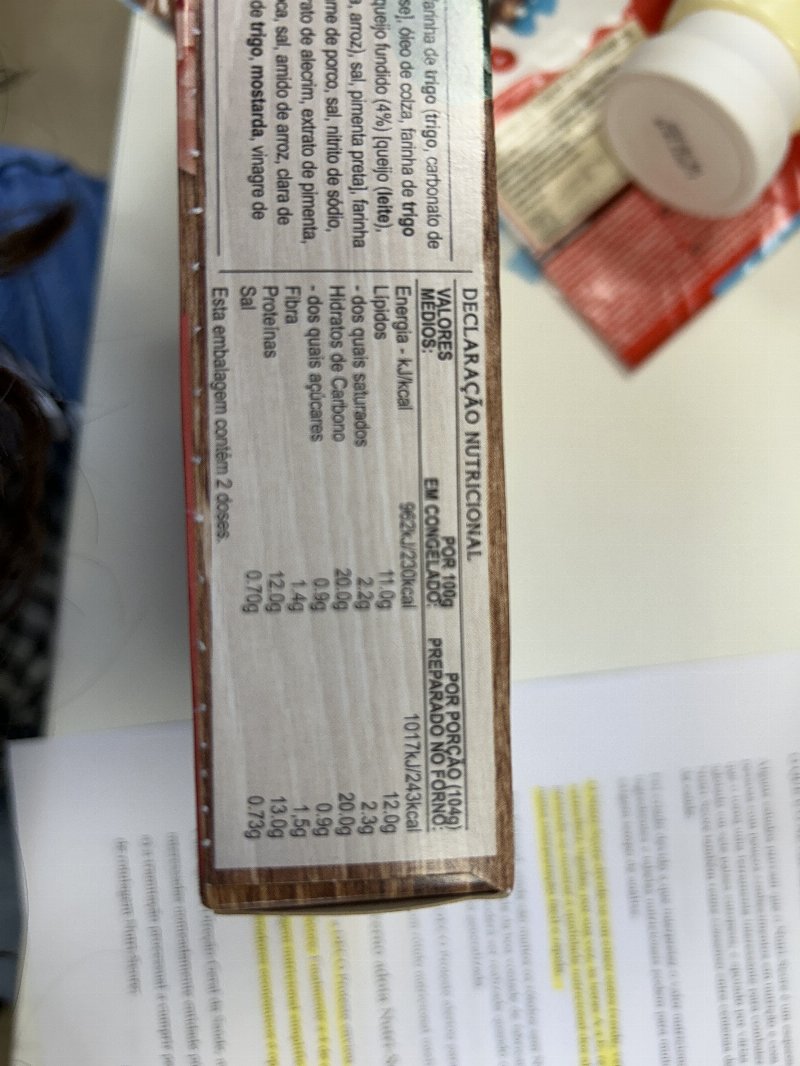 Foto da tabela nutricional