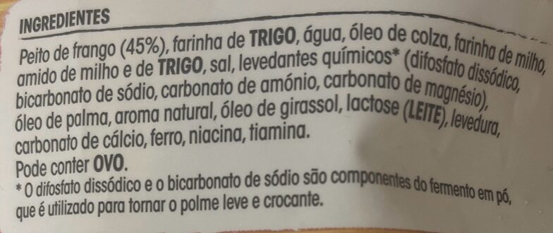 Foto da lista de ingredientes