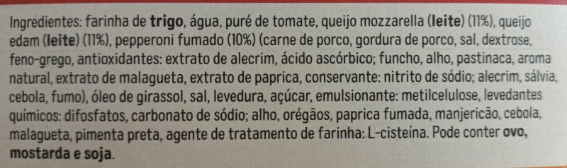 Foto da lista de ingredientes