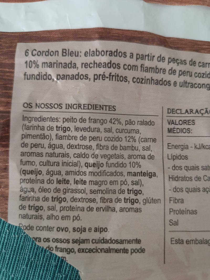 Foto da lista de ingredientes