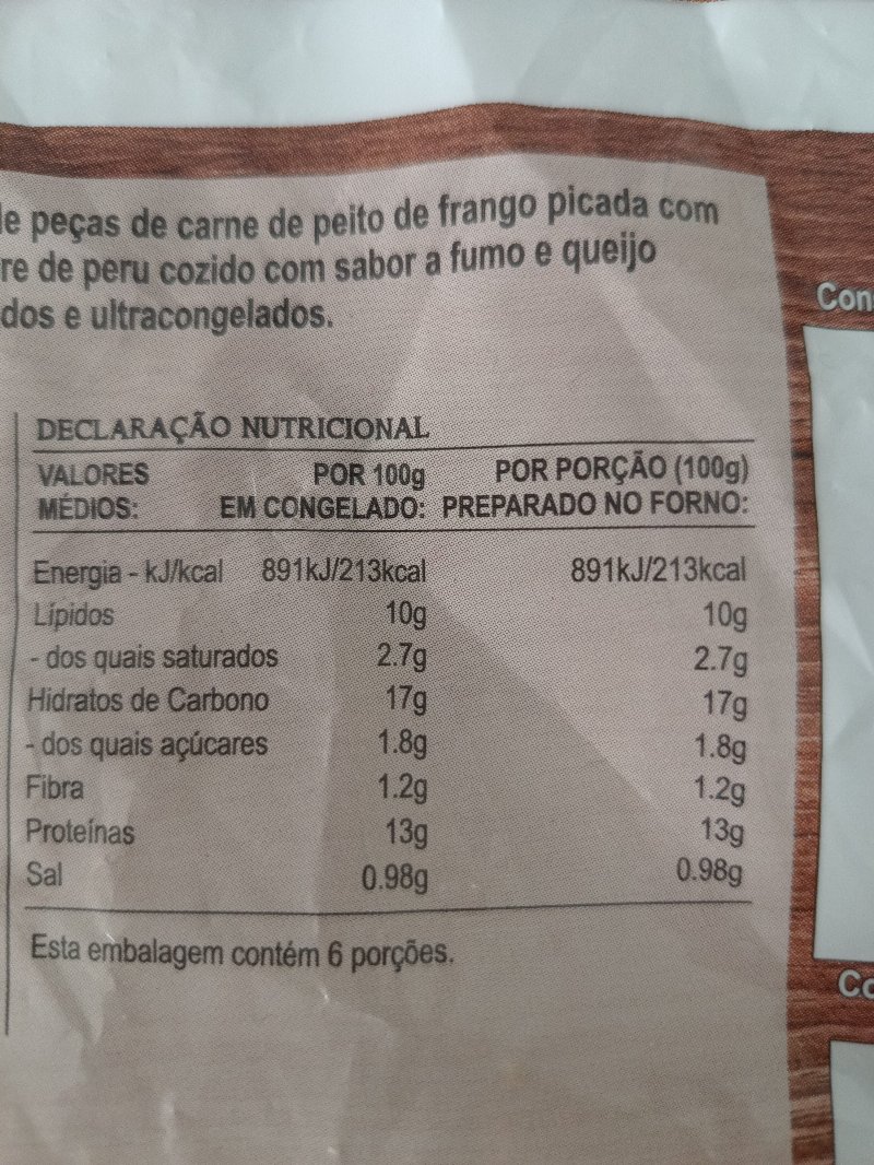 Foto da tabela nutricional