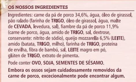 Foto da lista de ingredientes