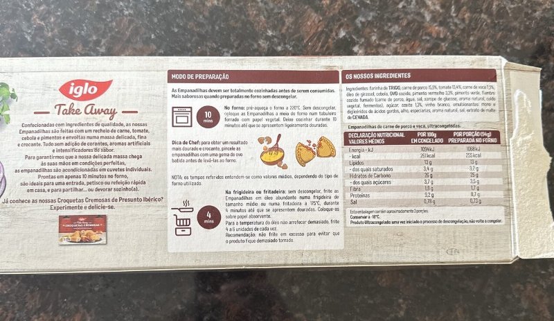Foto da tabela nutricional
