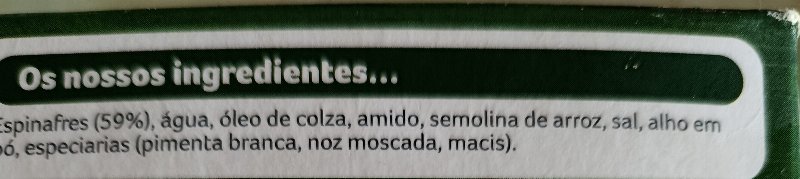 Foto da lista de ingredientes
