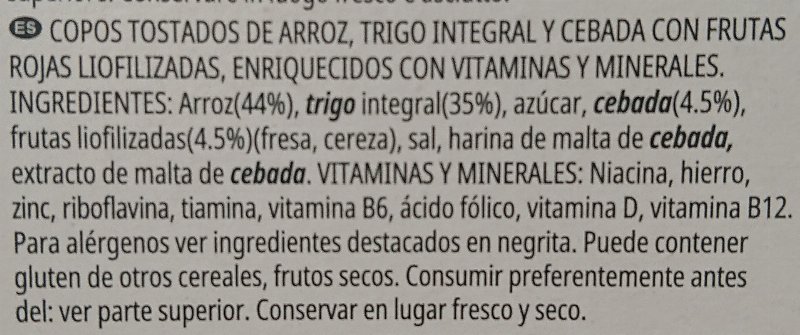 Foto da lista de ingredientes