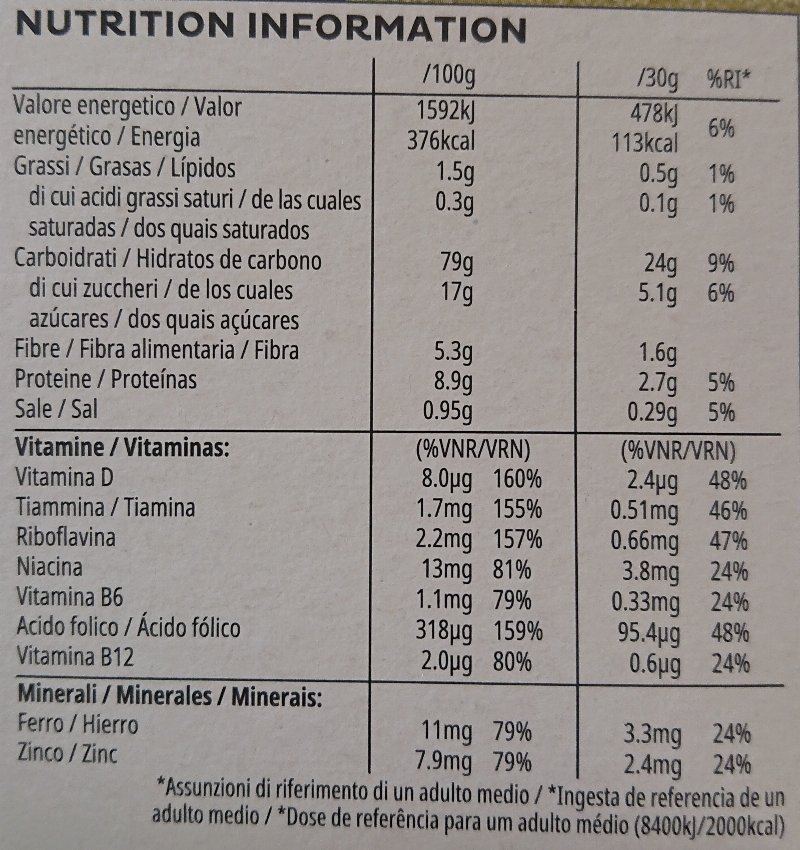 Foto da tabela nutricional