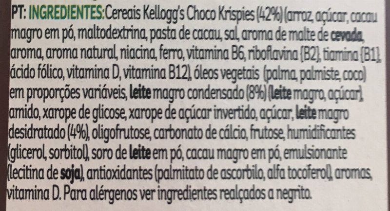 Foto da lista de ingredientes