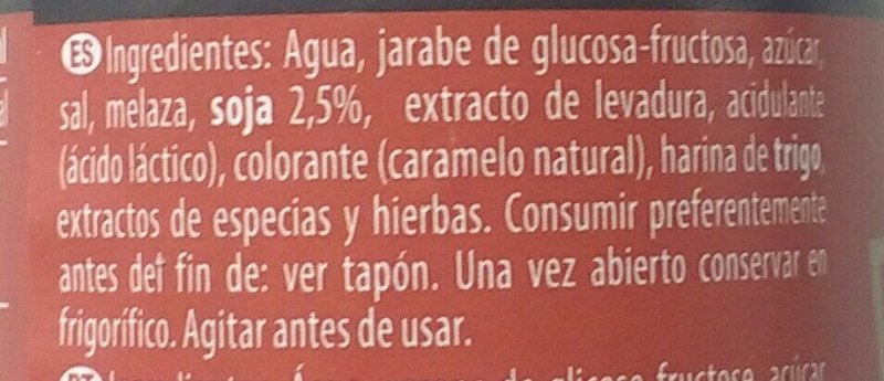 Foto da lista de ingredientes
