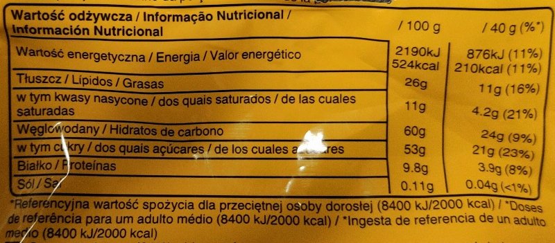 Foto da tabela nutricional