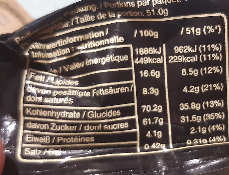 Foto da tabela nutricional