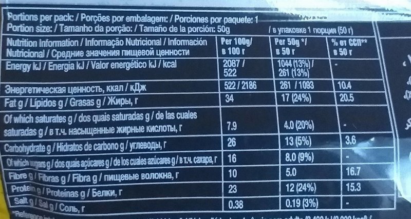 Foto da tabela nutricional