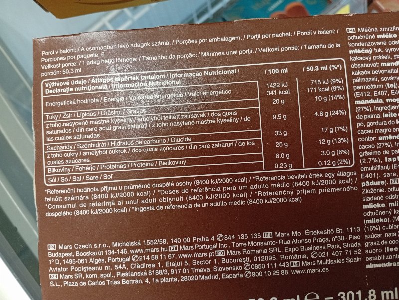 Foto da tabela nutricional
