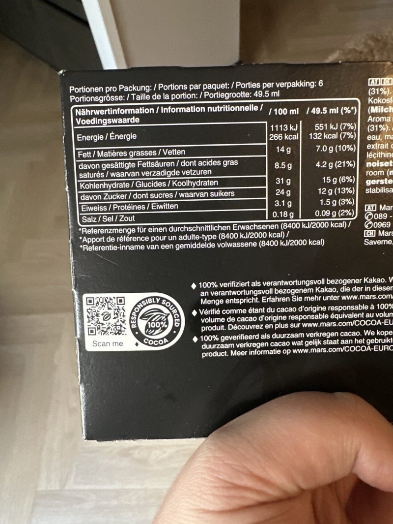 Foto da tabela nutricional