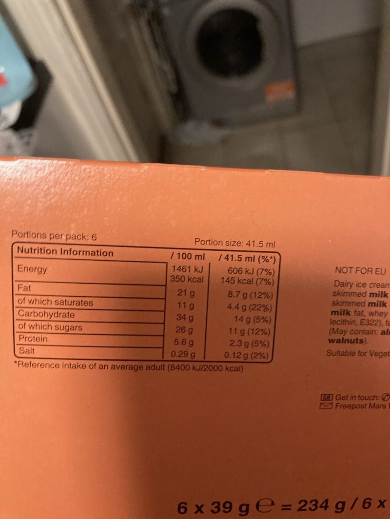 Foto da tabela nutricional