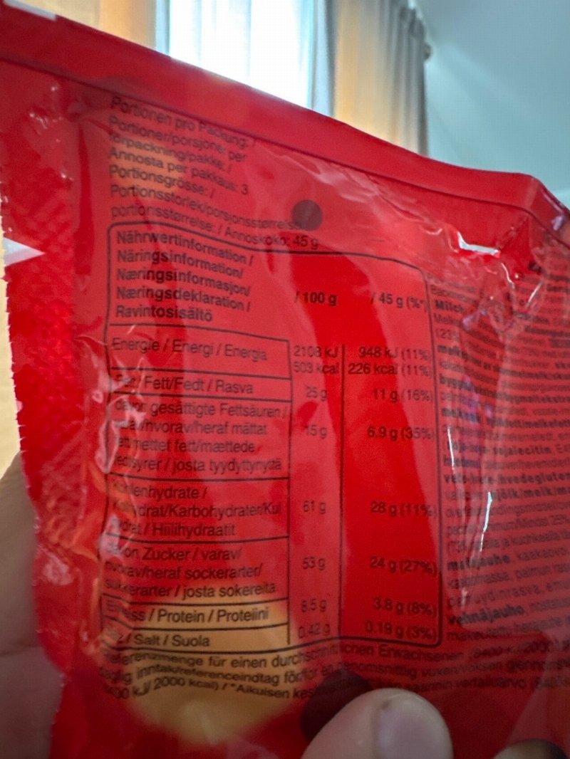 Foto da tabela nutricional