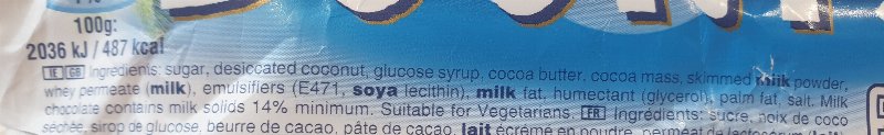 Foto da lista de ingredientes