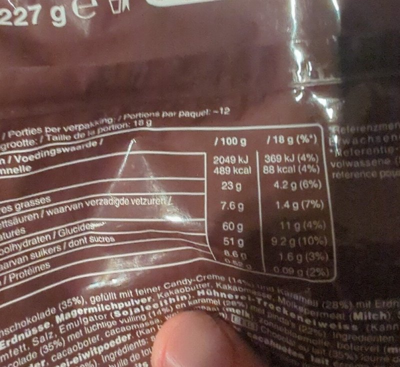 Foto da tabela nutricional