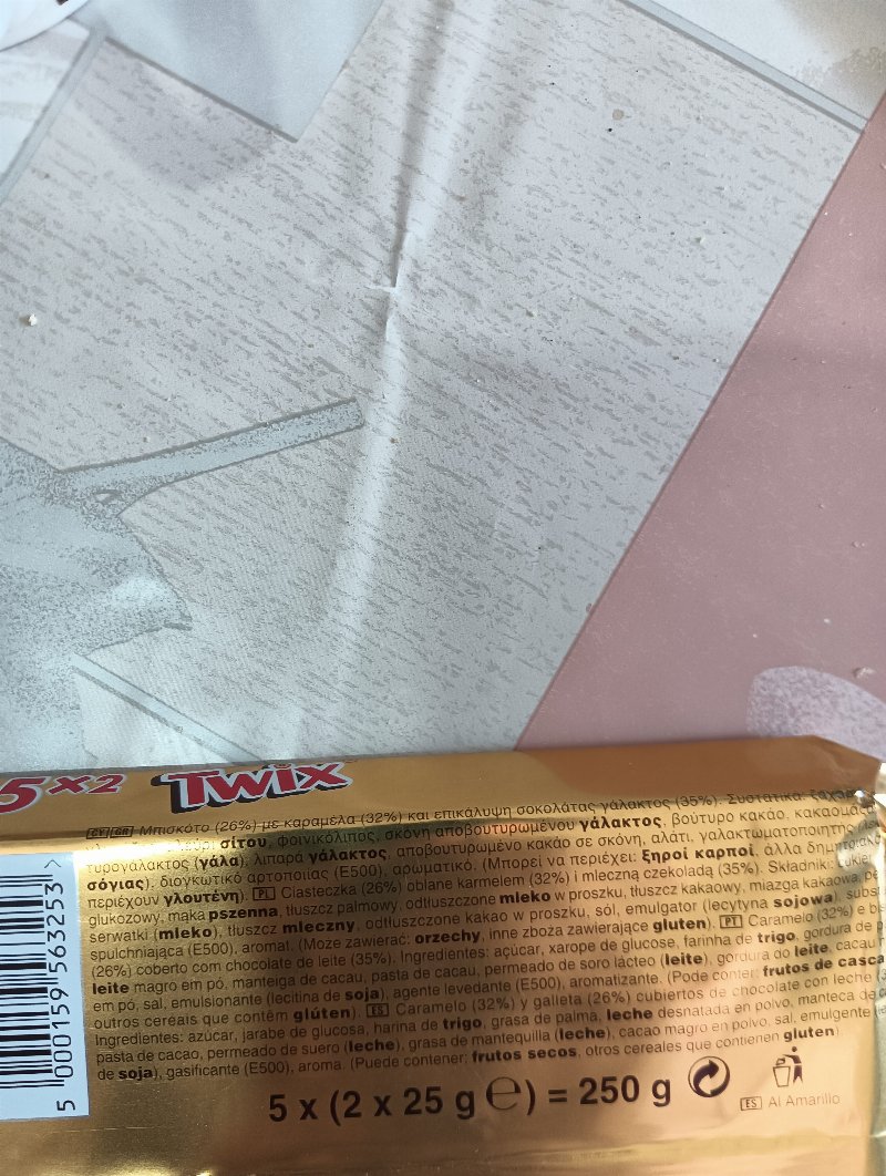 Foto da lista de ingredientes