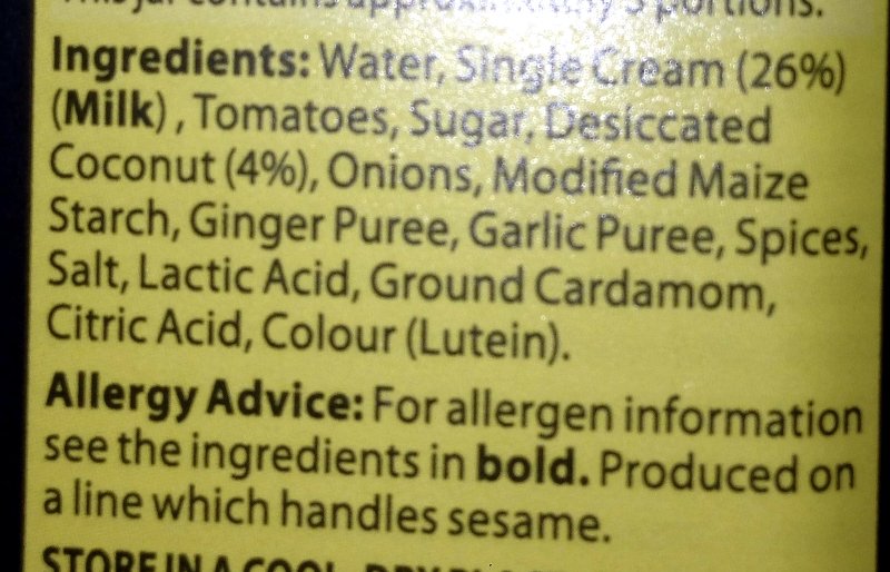 Foto da lista de ingredientes