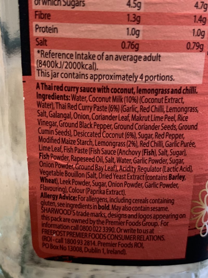 Foto da lista de ingredientes