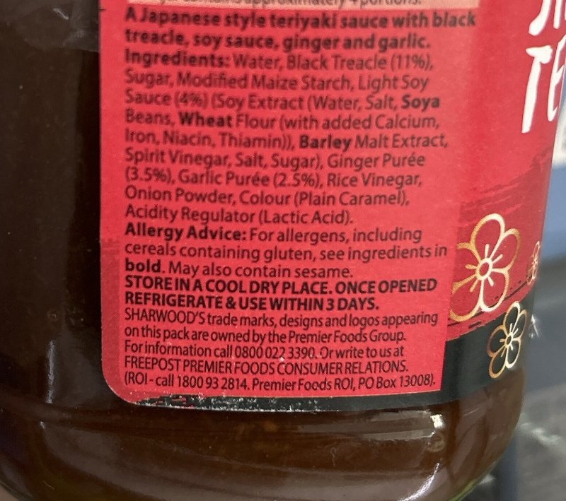 Foto da lista de ingredientes