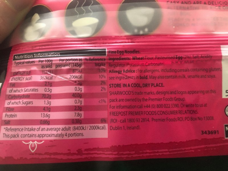 Foto da lista de ingredientes