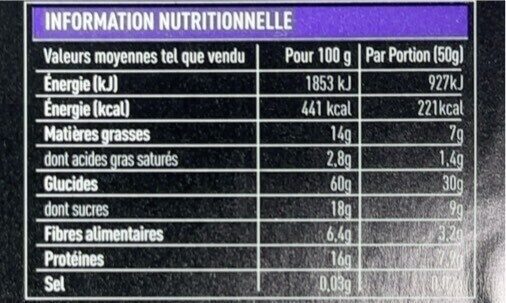 Foto da tabela nutricional