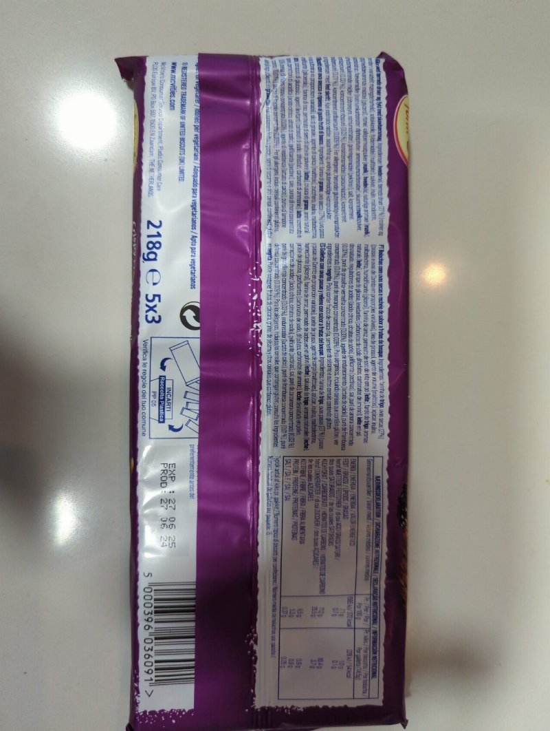 Foto da tabela nutricional