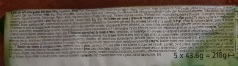 Foto da lista de ingredientes