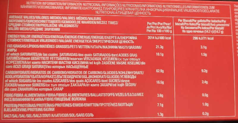 Foto da tabela nutricional