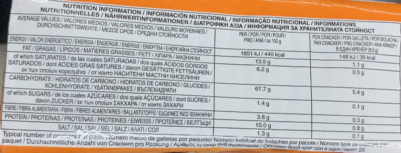 Foto da tabela nutricional