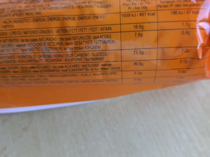 Foto da tabela nutricional