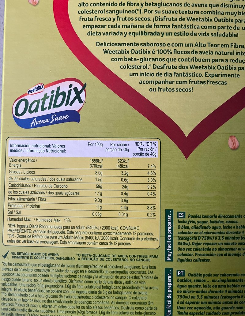 Foto da tabela nutricional